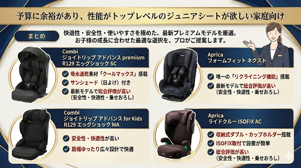 コンビ
アップリカ
予算 余裕 おすすめ ジュニアシート
