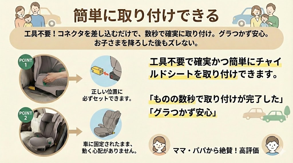 ライドクルー ISOFIX AB
簡単取り付け