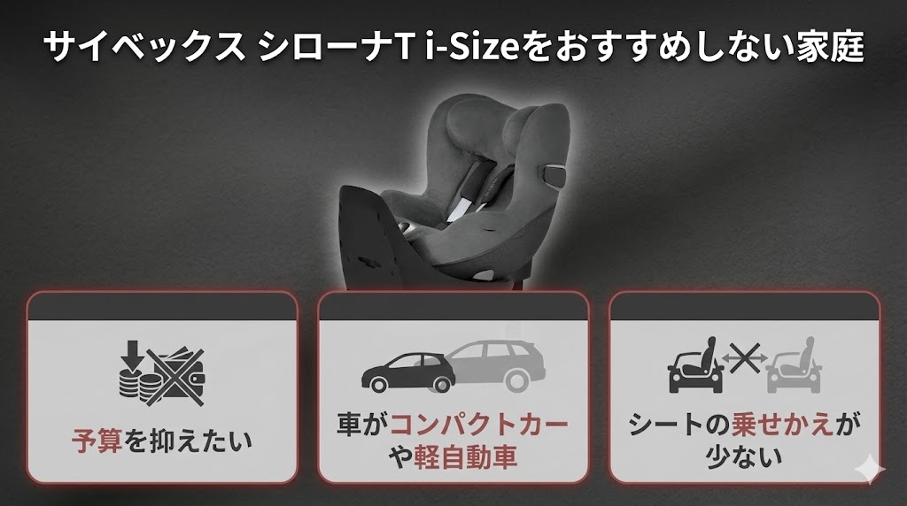 サイベックス
シローナT i-Size
口コミ
おすすめしない家庭