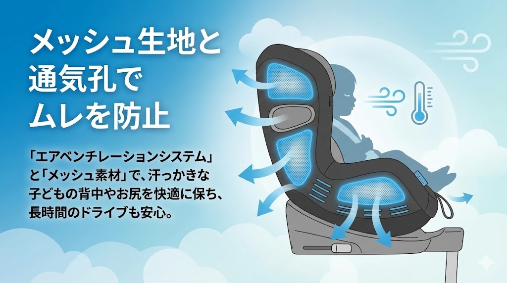 シローナT i-Size
シローナ G i-Size
シローナ Gi i-Size
比較
共通点
メッシュ生地
エアベンチレーションシステム