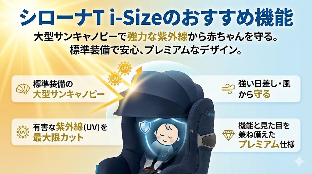 サイベックス
シローナT i-Size
口コミ
おすすめ
機能
サンキャノピー
