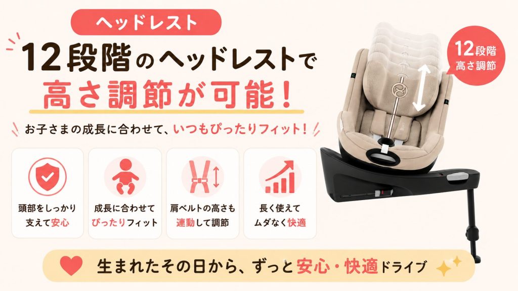 シローナg3
シローナg i-size
ヘッドレスト
12段階
高さ調節